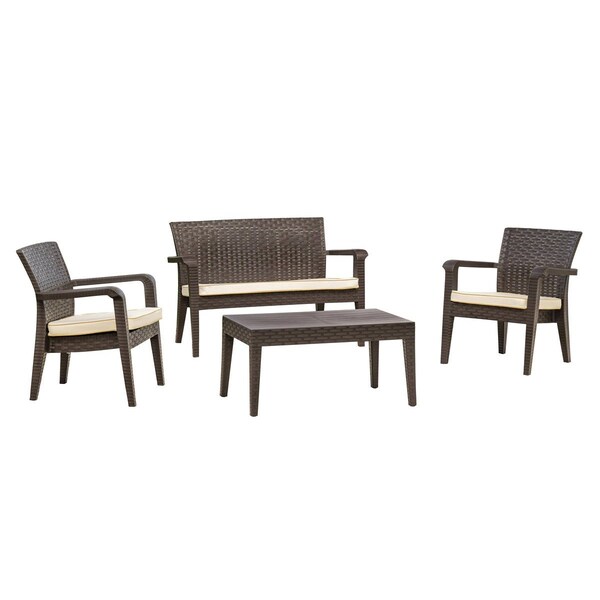 Rainbow Outdoor Alaska 4 Piece Seating Set with Cushions-Brown RBO-ALASKA-BRW-4PC-CUSH-CRM - main